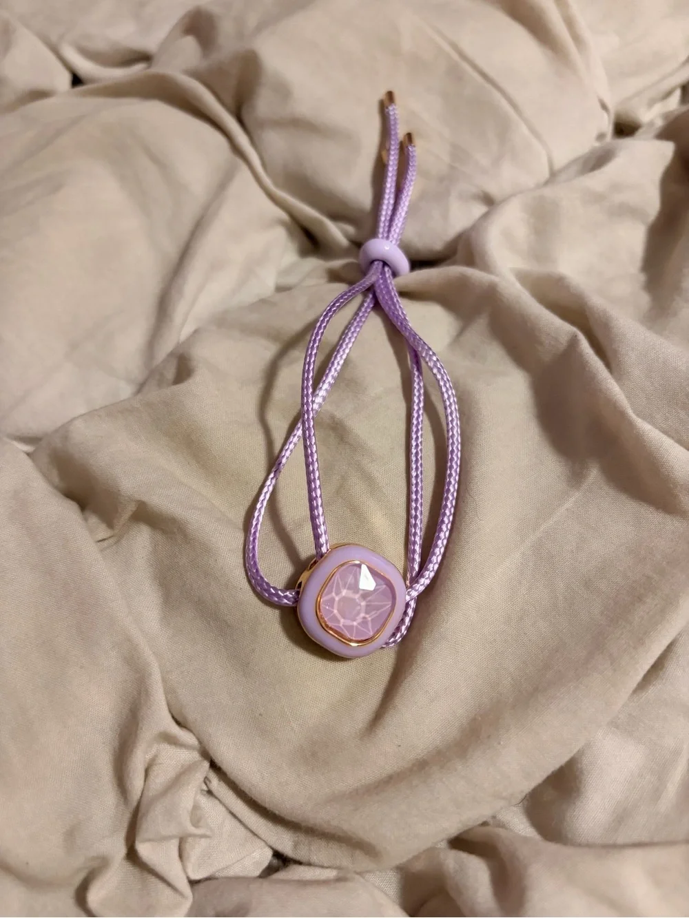 Lavender Crystal Cord Bracelet Adjustable Pastel Coquette Accessory